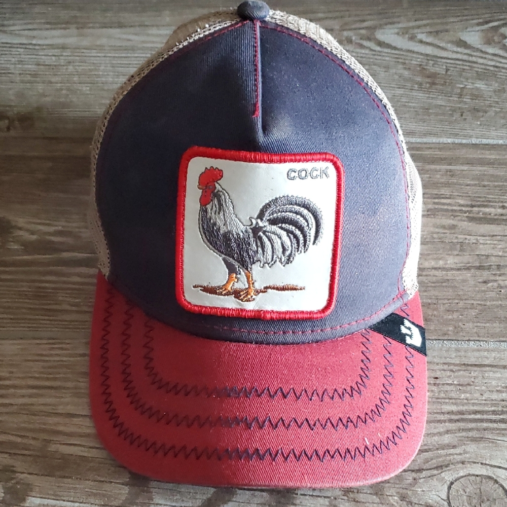Rooster Patch Trucker Hat - Navy and Red